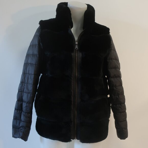 Womens Linda Richards Luxury Black Genuine Rex Rabbit Fur Puffer Jacket Coat XS - Picture 4 of 12